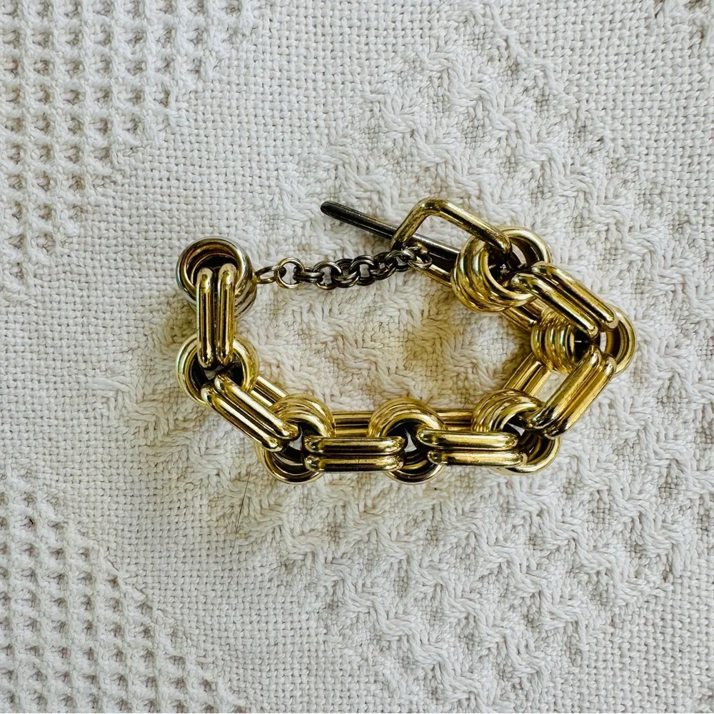VTG MCM Two-Toned Wide Tank Link Statement Bracelet-Industrial Chunky Heavy Bold